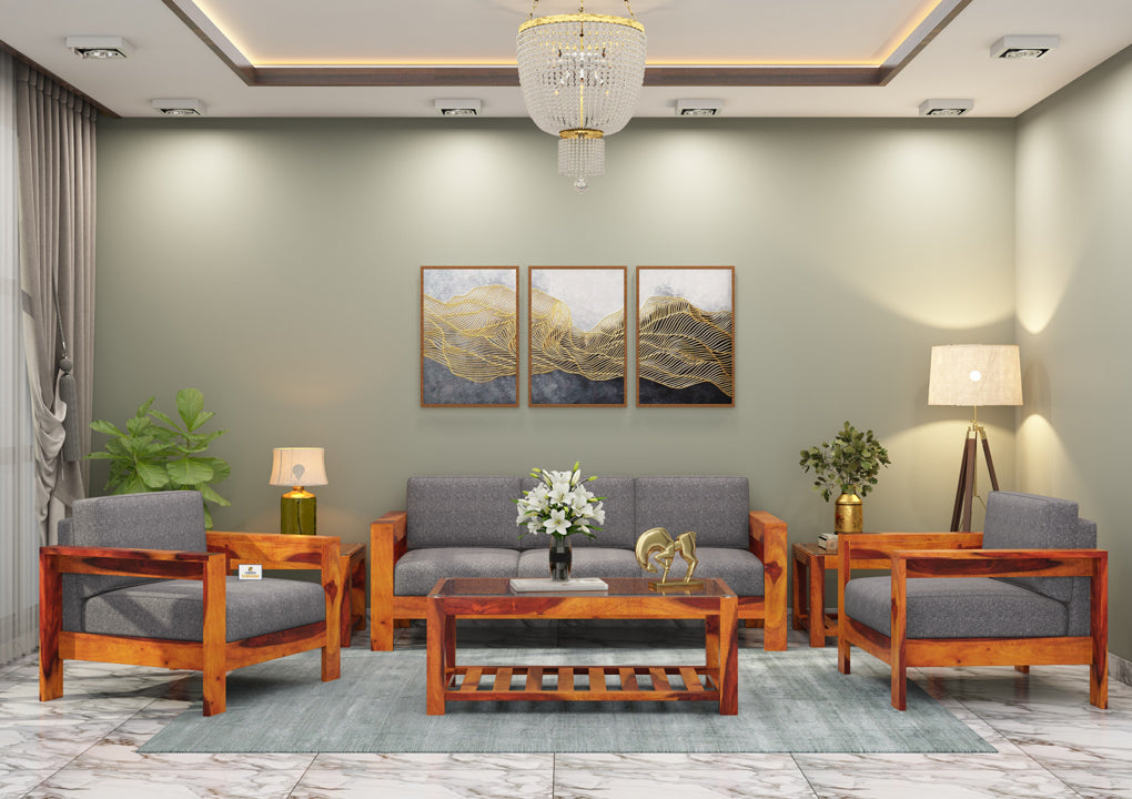 Carlotta With Side Magazine Wooden 3+1+1 Sofa Set - Urbnfurnish