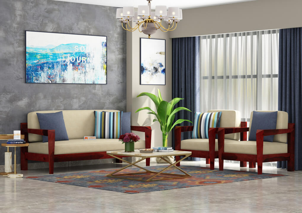 Hampton Wooden 3+1+1 Sofa Set - Urbnfurnish