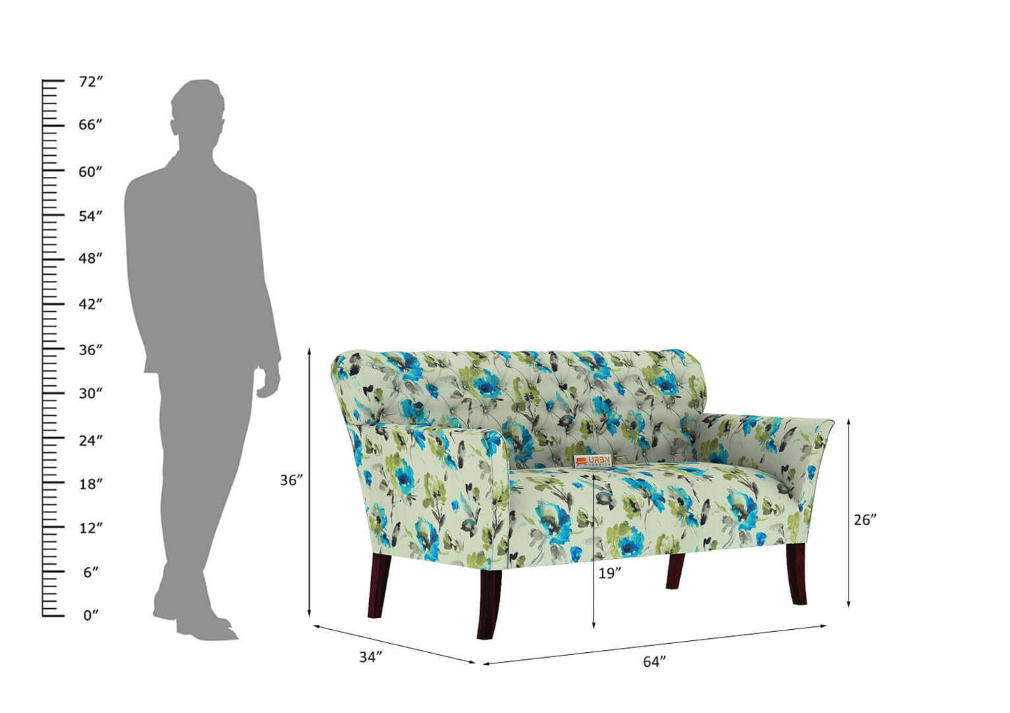 Myna Love Seat (Printed Fabric) - Urbnfurnish
