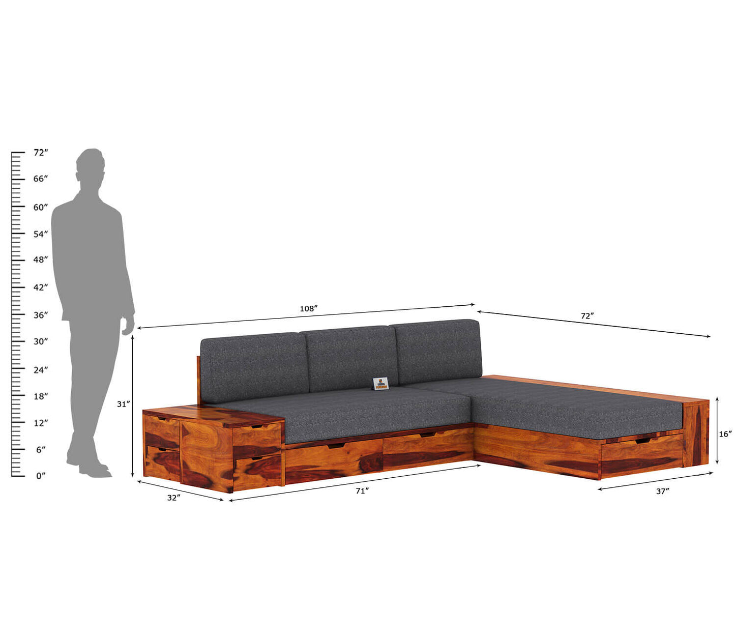 Respiro L Shape Wooden Sofa With Storage - Urbnfurnish