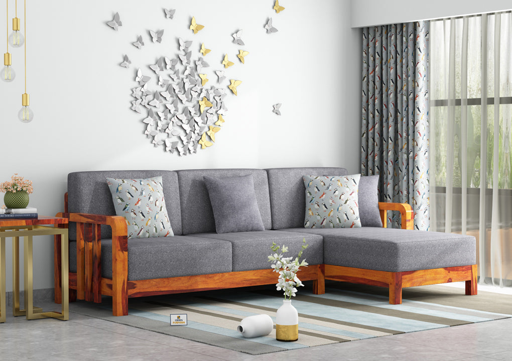 Icaro L Shape Right Aligned Wooden Sofa - Urbnfurnish