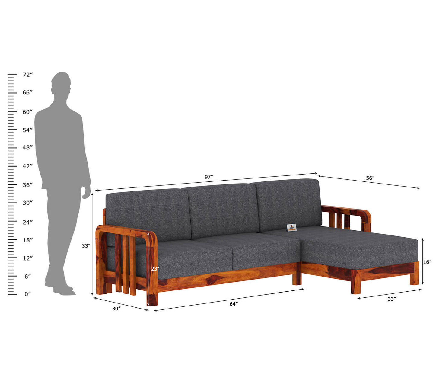 Icaro L Shape Right Aligned Wooden Sofa - Urbnfurnish