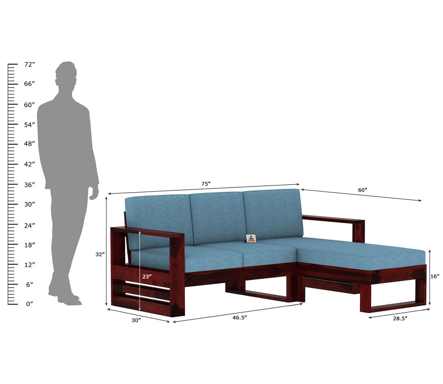 Orfeo L Shape Right Aligned Wooden Sofa - Urbnfurnish