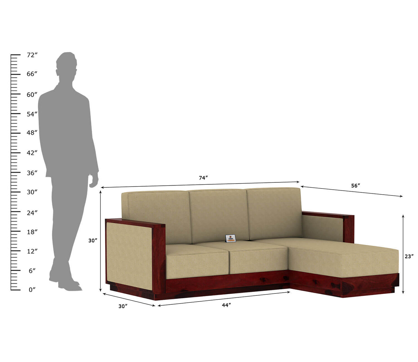 Lago L Shape Right Aligned Wooden Sofa - Urbnfurnish