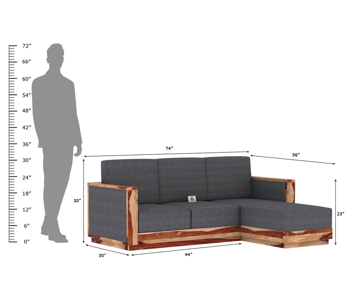 Lago L Shape Right Aligned Wooden Sofa - Urbnfurnish