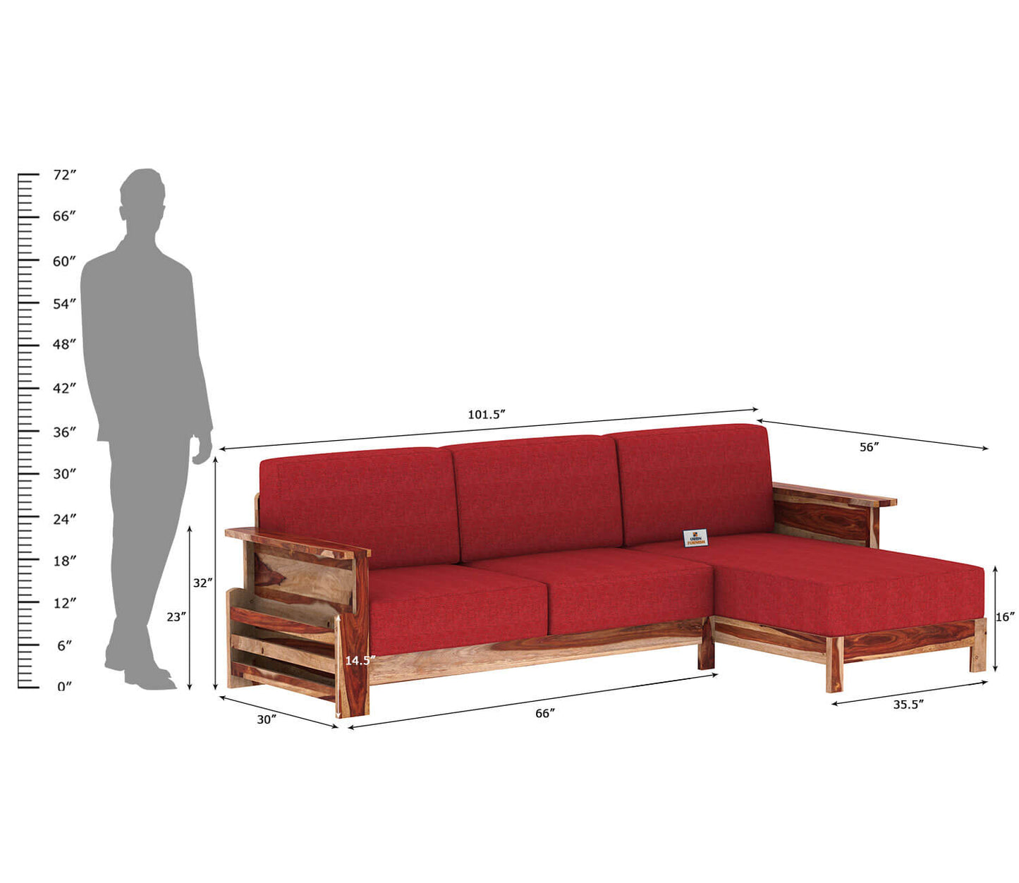 Colosseo L Shape Right Aligned Wooden Sofa - Urbnfurnish