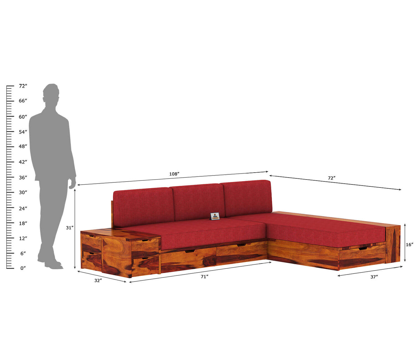 Respiro L Shape Wooden Sofa With Storage - Urbnfurnish