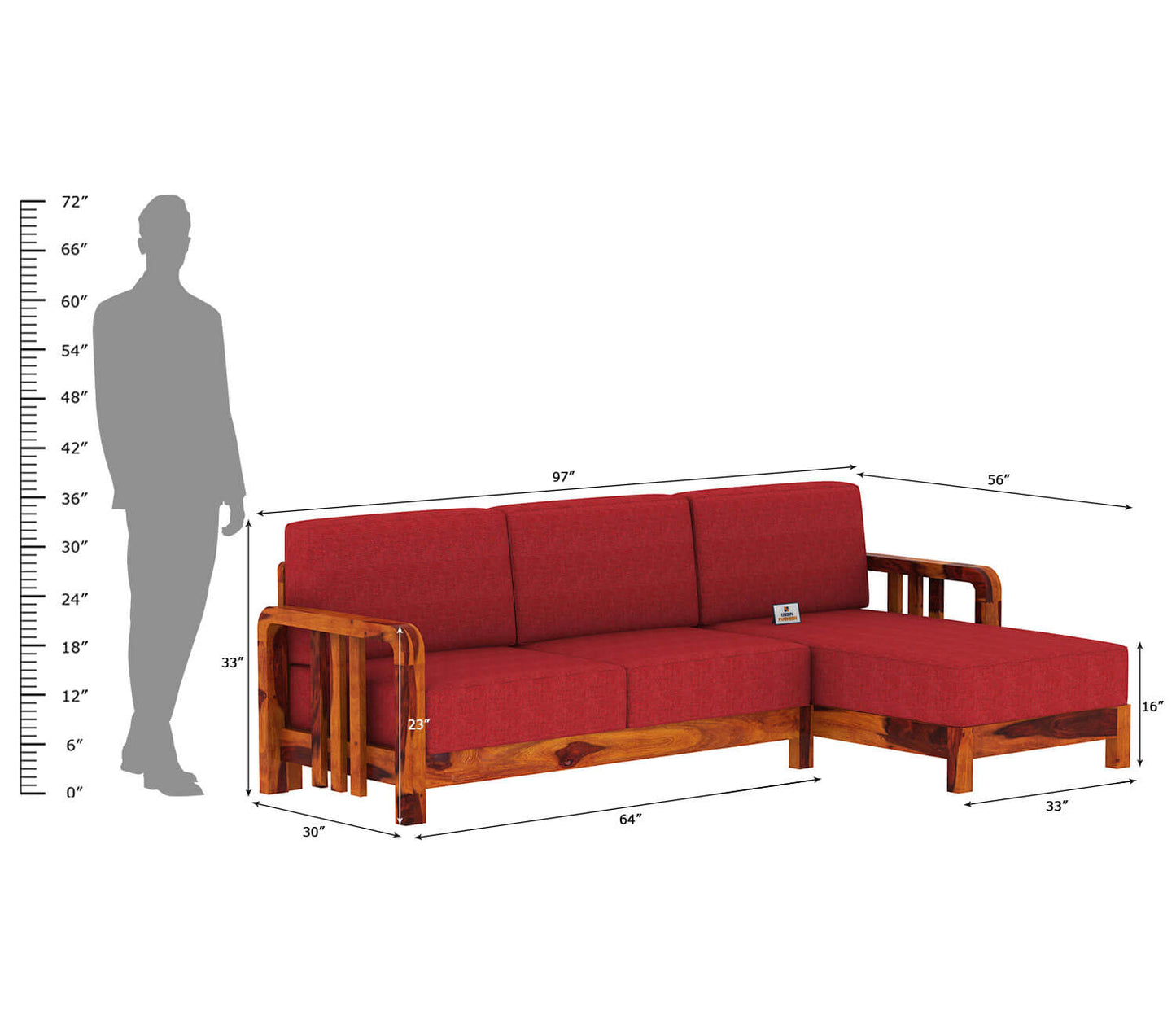 Icaro L Shape Right Aligned Wooden Sofa - Urbnfurnish