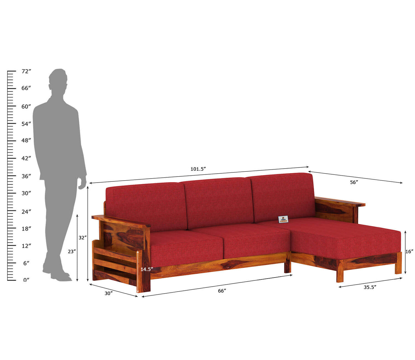 Colosseo L Shape Right Aligned Wooden Sofa - Urbnfurnish