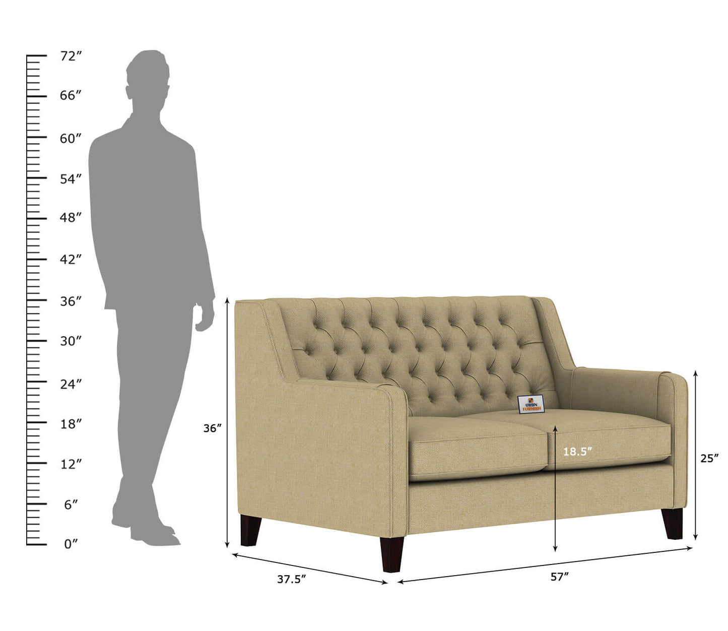 Dakota Fabric 2 Seater Sofa - Urbnfurnish