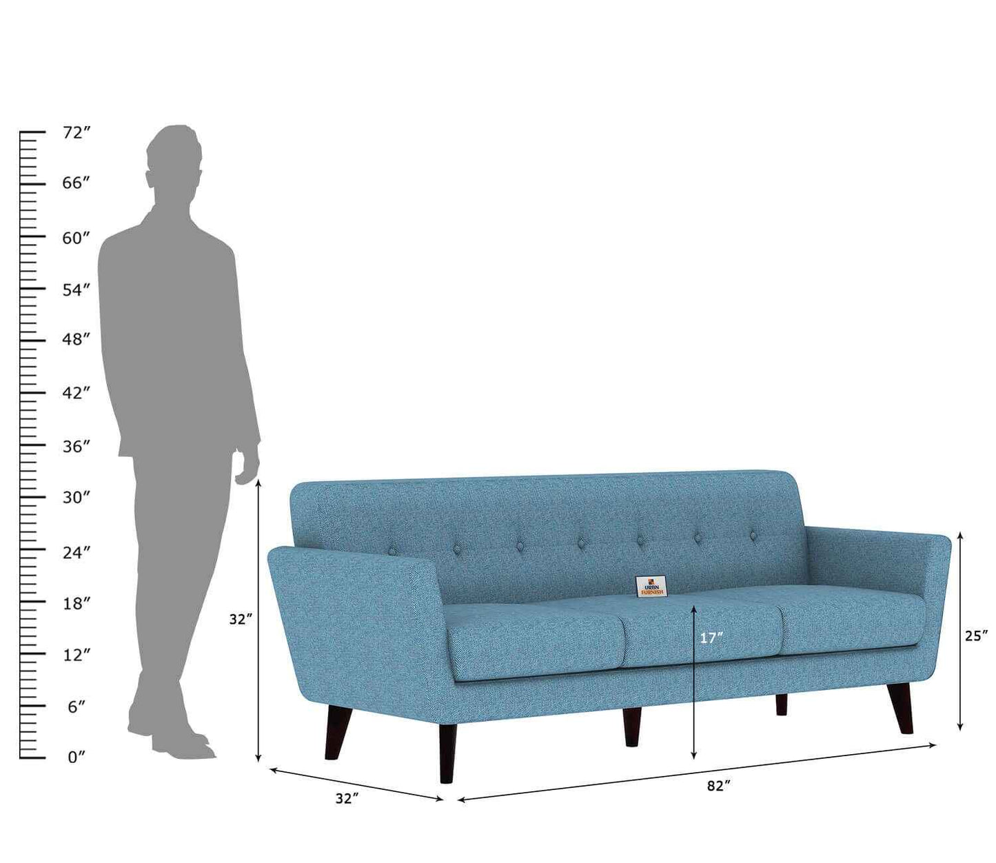 Tivoli Fabric 3 Seater Sofa - Urbnfurnish
