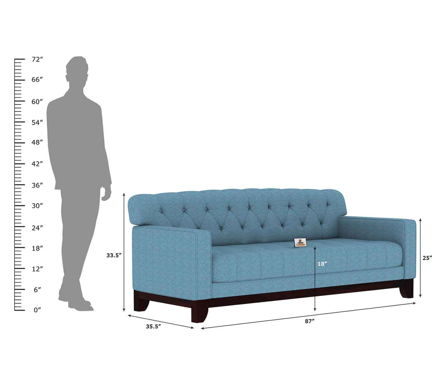 Bells Fabric 3 Seater Sofa - Urbnfurnish