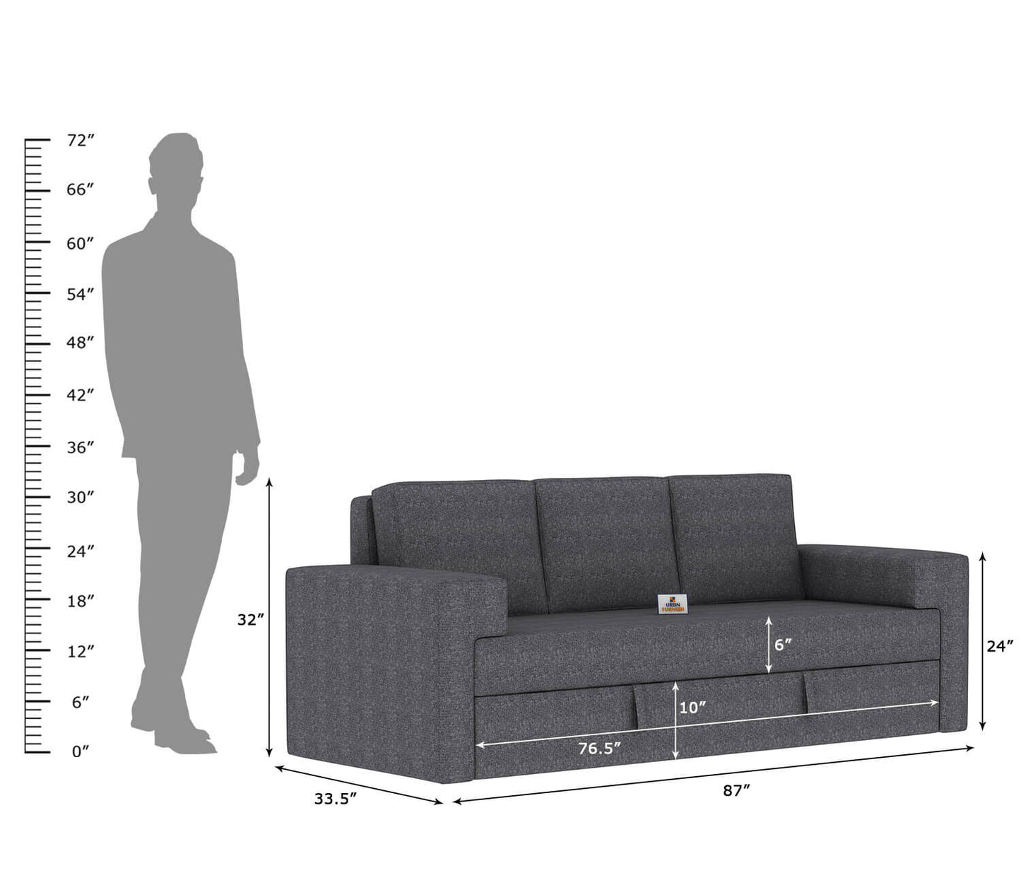 Mangata Fabric 3 Seater Sofa - Urbnfurnish