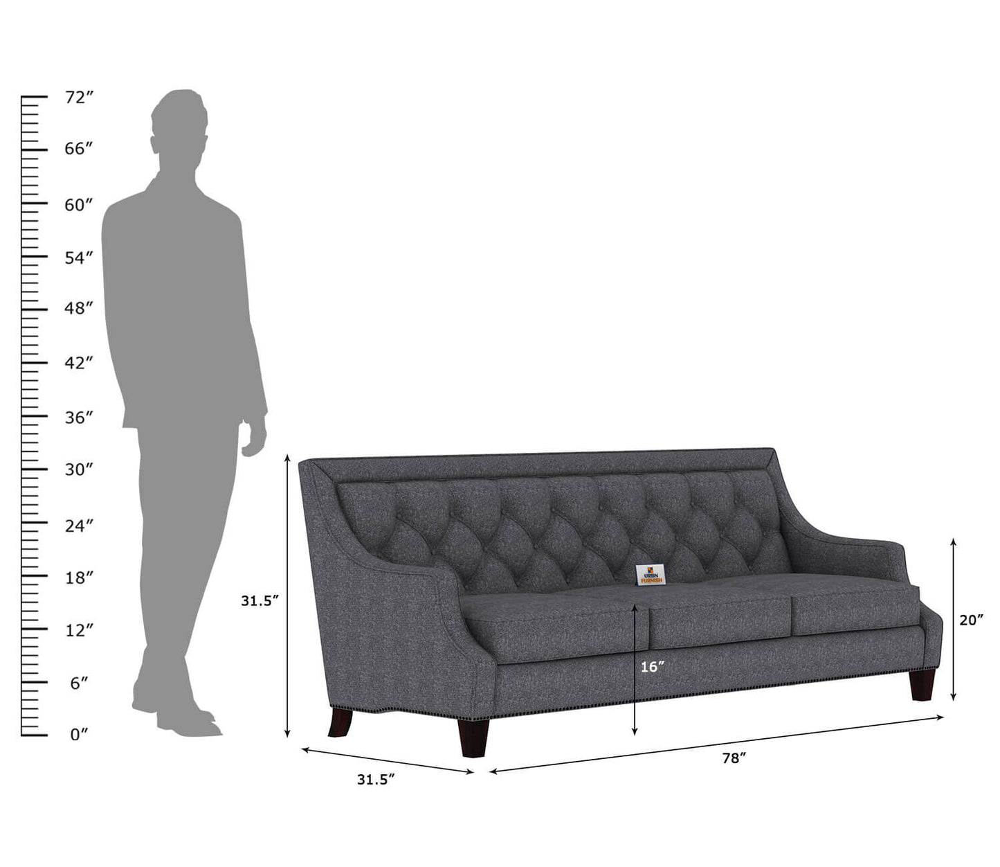 Merella Fabric 3 Seater Sofa - Urbnfurnish