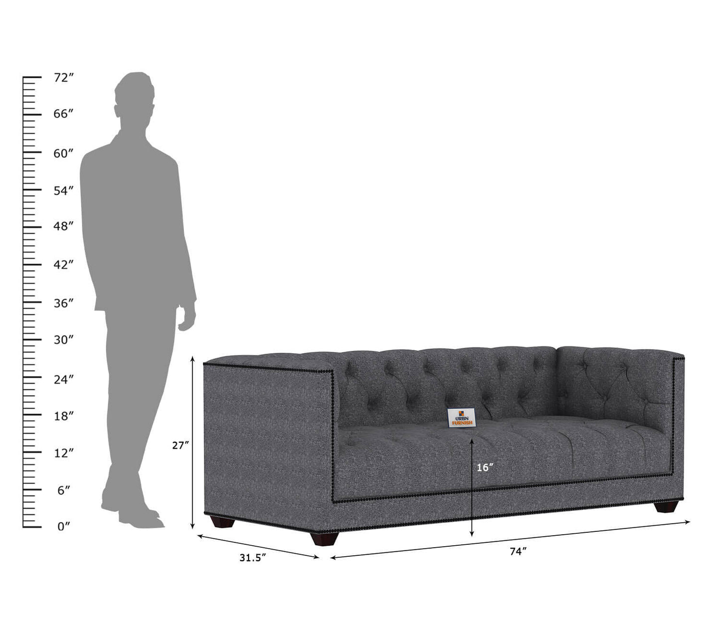 Ollie Fabric 3 Seater Sofa - Urbnfurnish