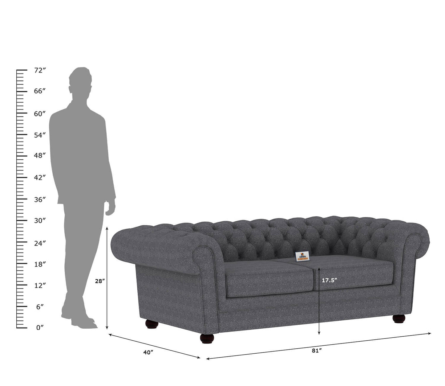 Eva Fabric 3 Seater Sofa - Urbnfurnish