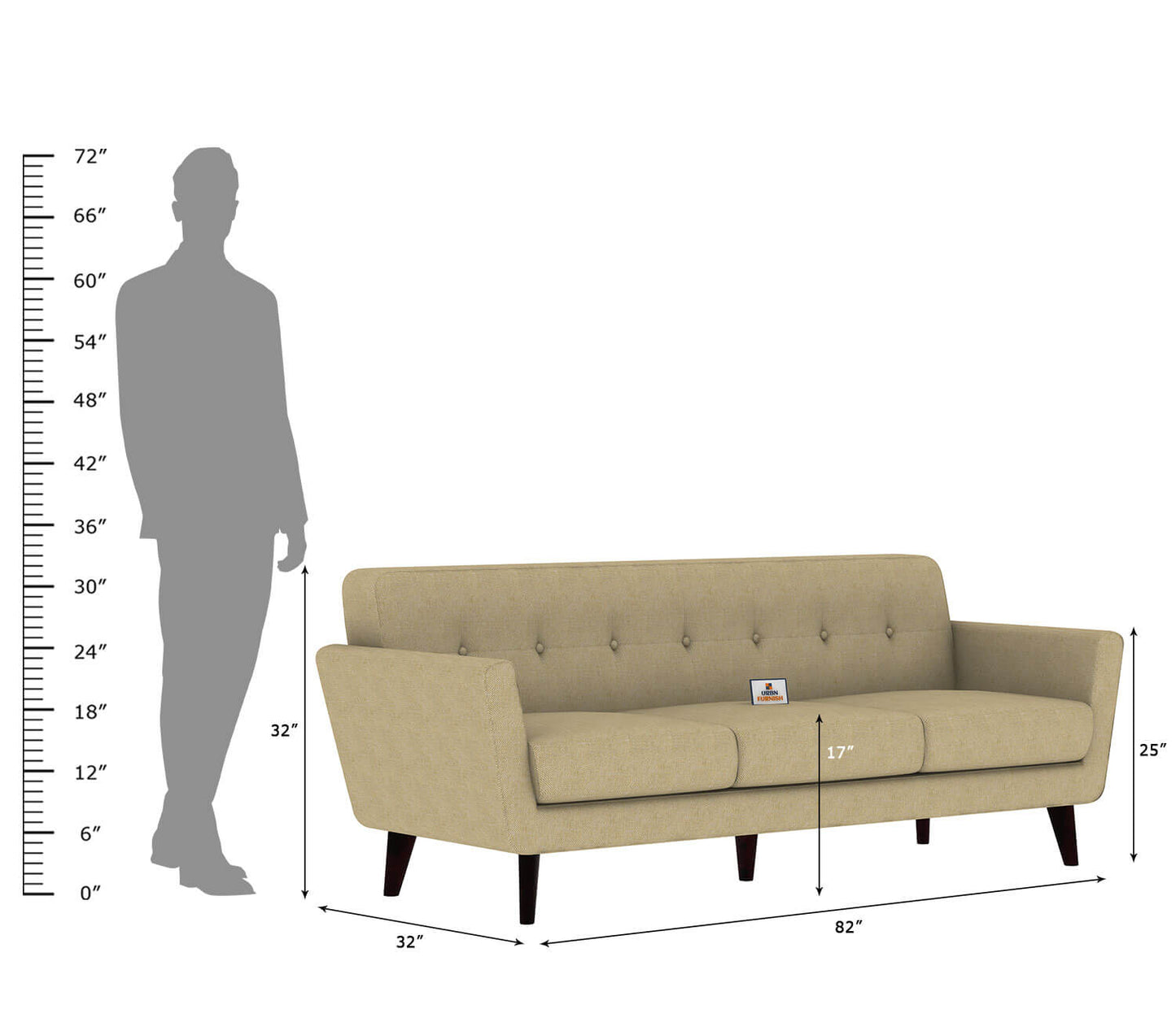 Tivoli Fabric 3 Seater Sofa - Urbnfurnish