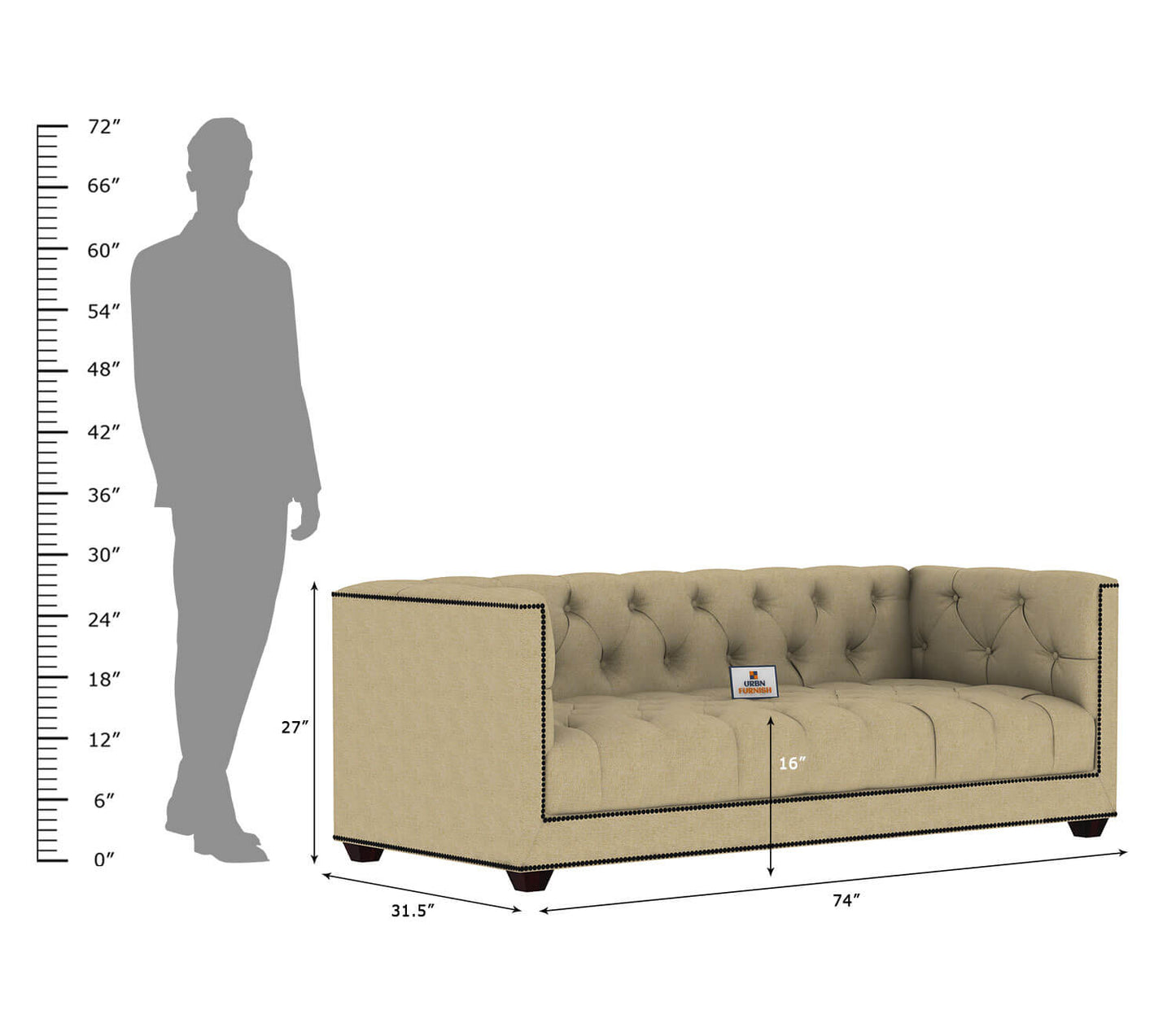 Ollie Fabric 3 Seater Sofa - Urbnfurnish
