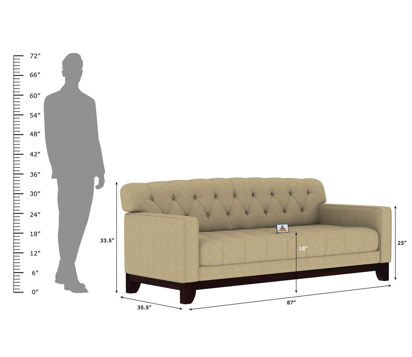 Bells Fabric 3 Seater Sofa - Urbnfurnish