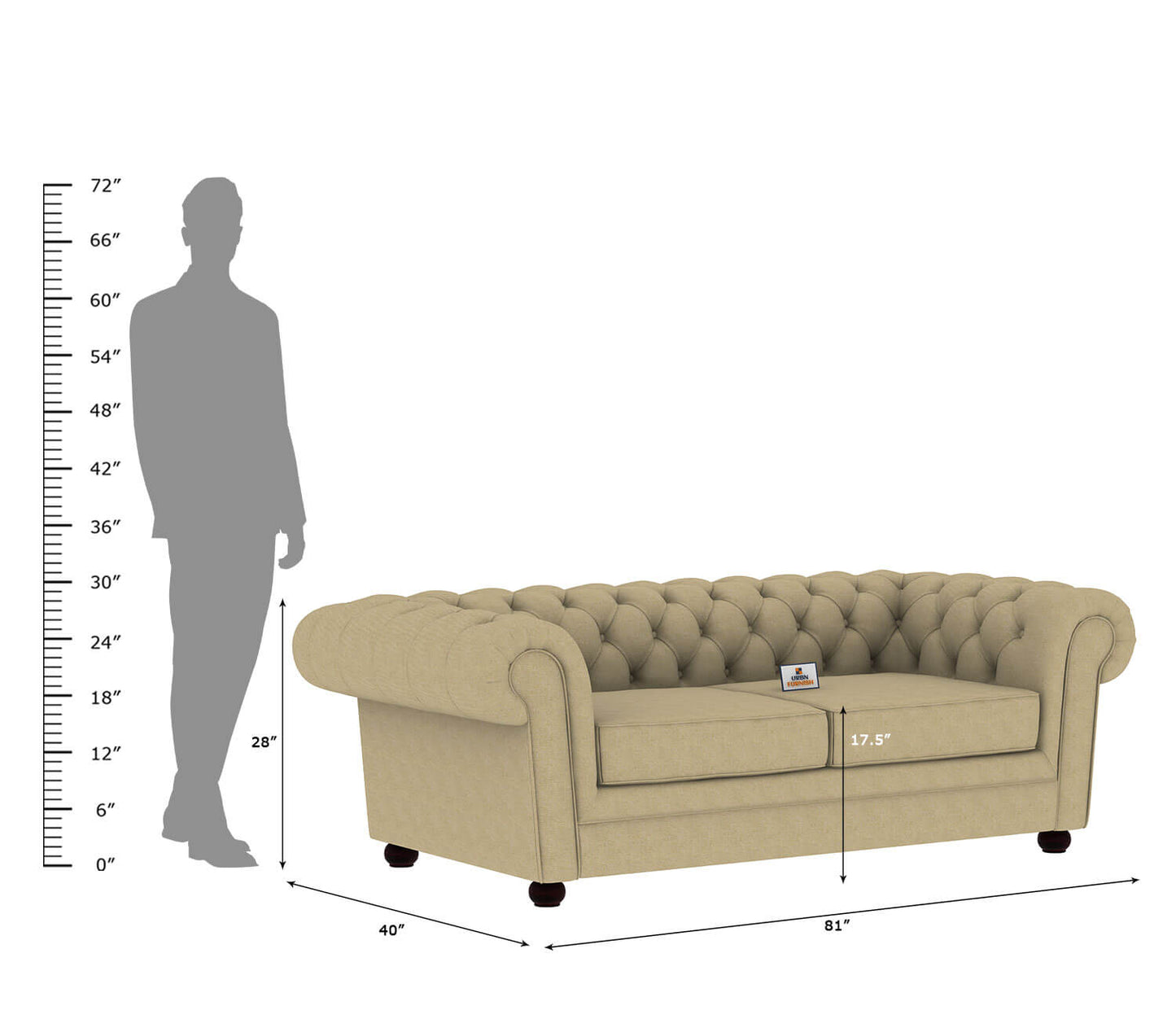 Eva Fabric 3 Seater Sofa - Urbnfurnish