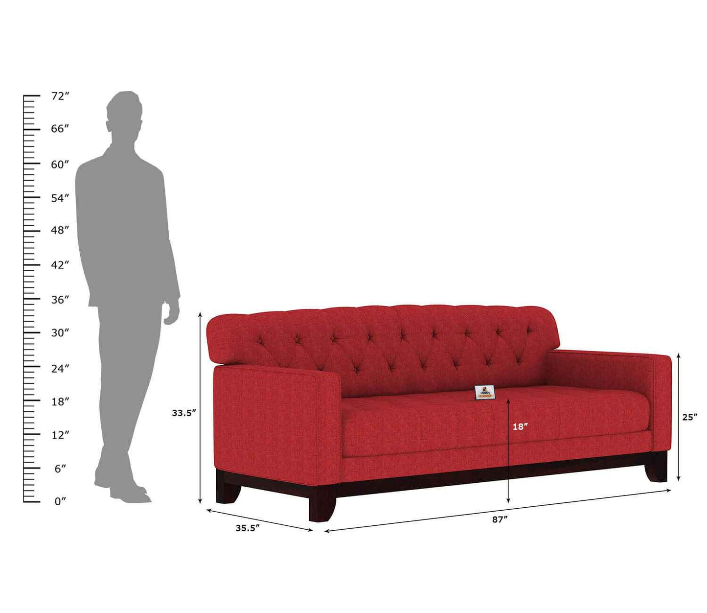 Bells Fabric 3 Seater Sofa - Urbnfurnish