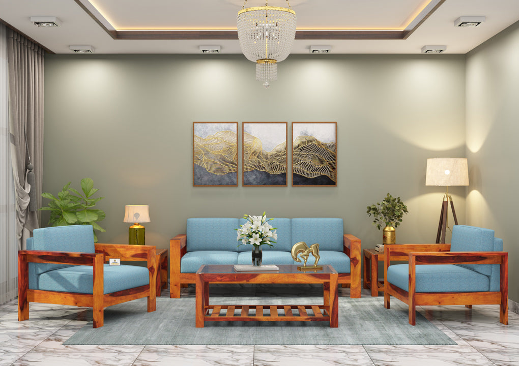 Carlotta With Side Magazine Wooden 3+1+1 Sofa Set - Urbnfurnish