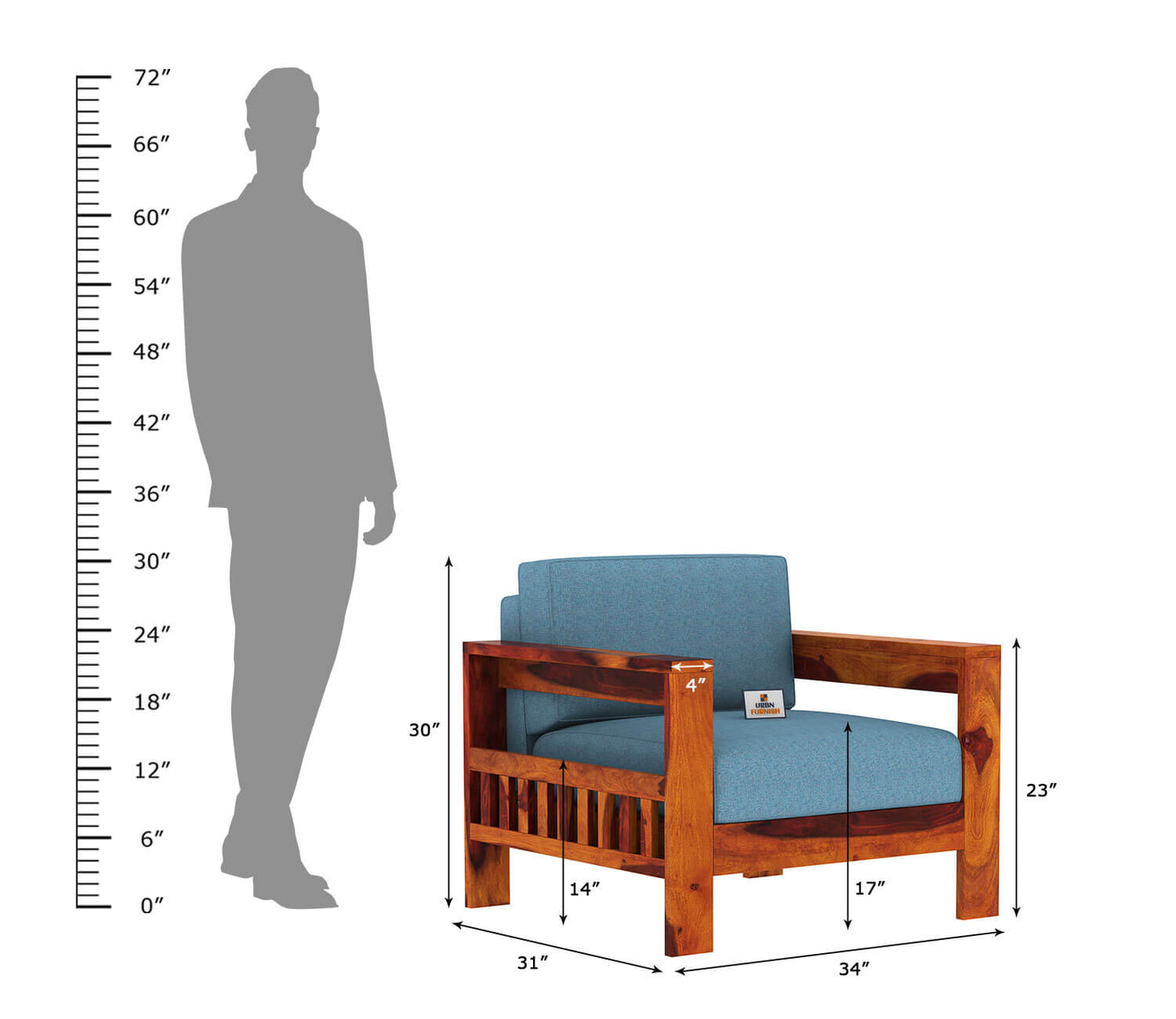 Carlotta With Side Magazine Wooden 3+1+1 Sofa Set - Urbnfurnish