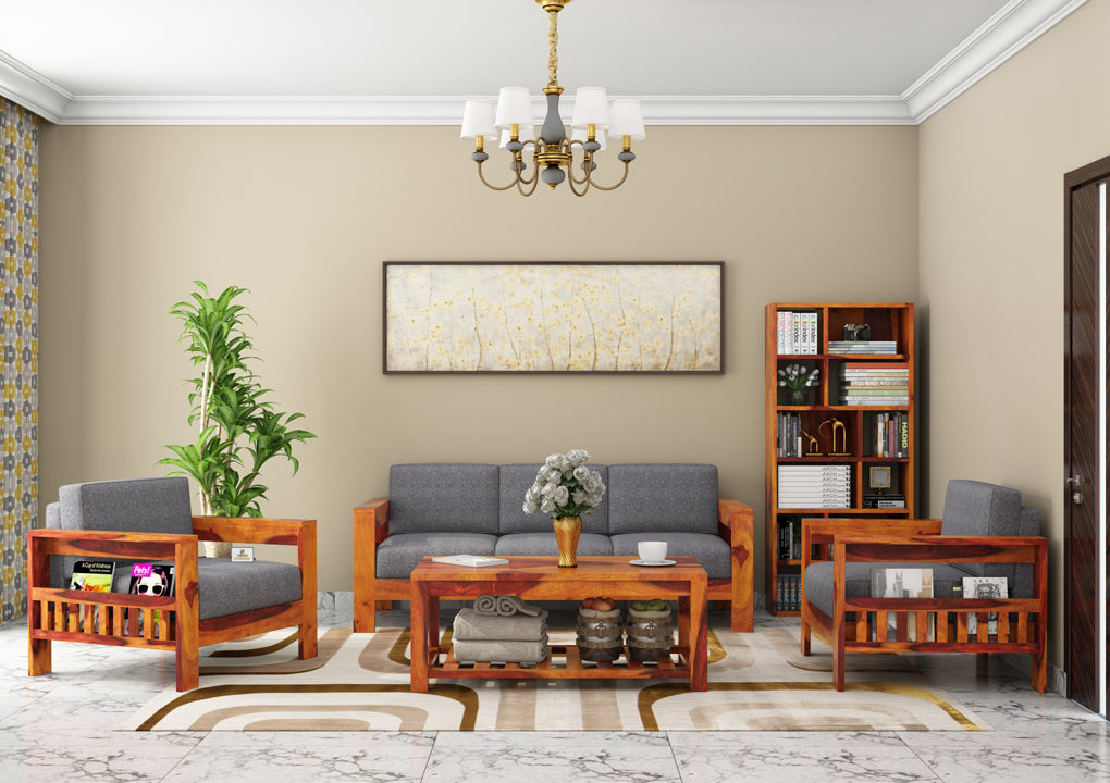 Carlotta With Side Magazine Wooden 3+1+1 Sofa Set - Urbnfurnish