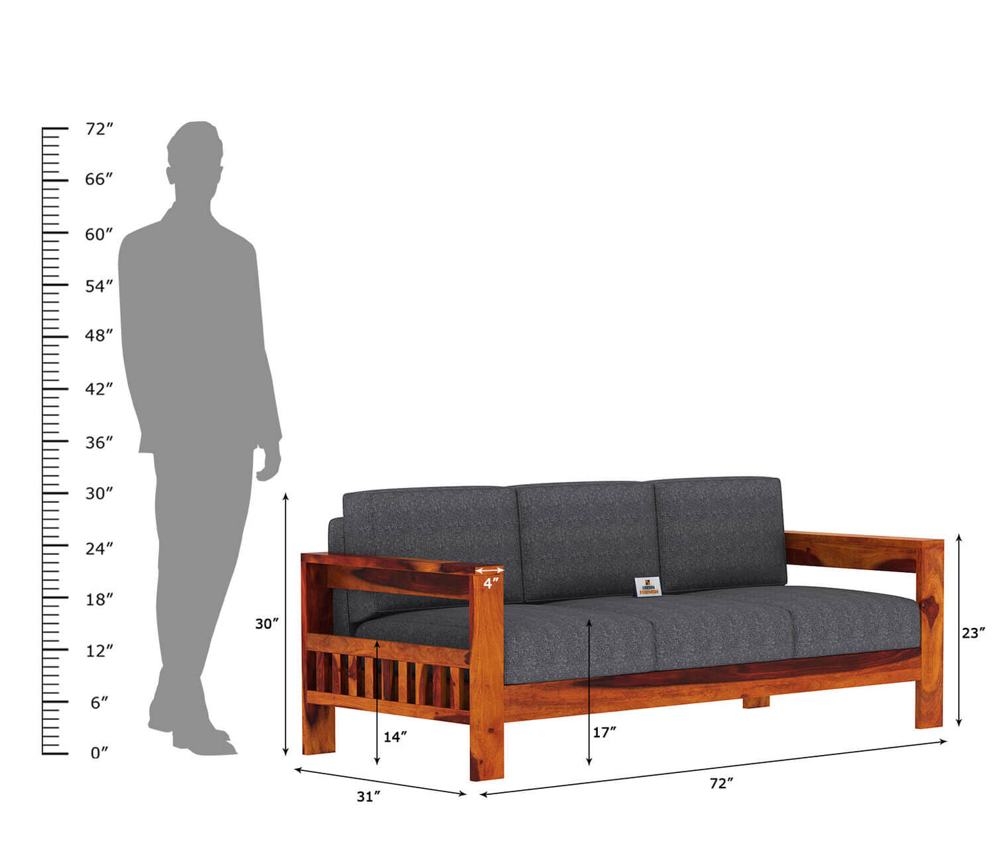 Carlotta With Side Magazine Wooden 3+1+1 Sofa Set - Urbnfurnish
