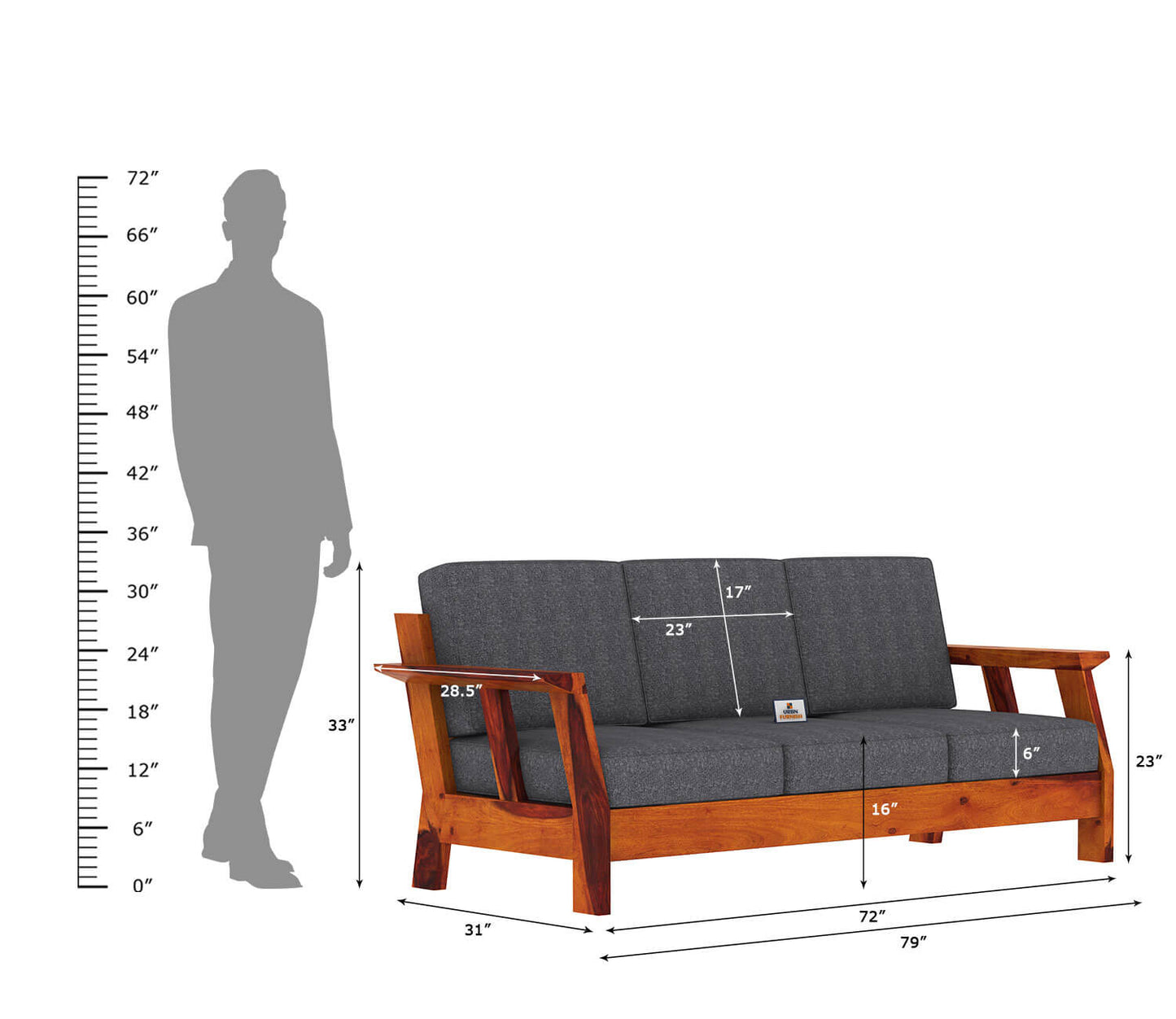 Edkin Wooden 3+1+1 Sofa Set - Urbnfurnish