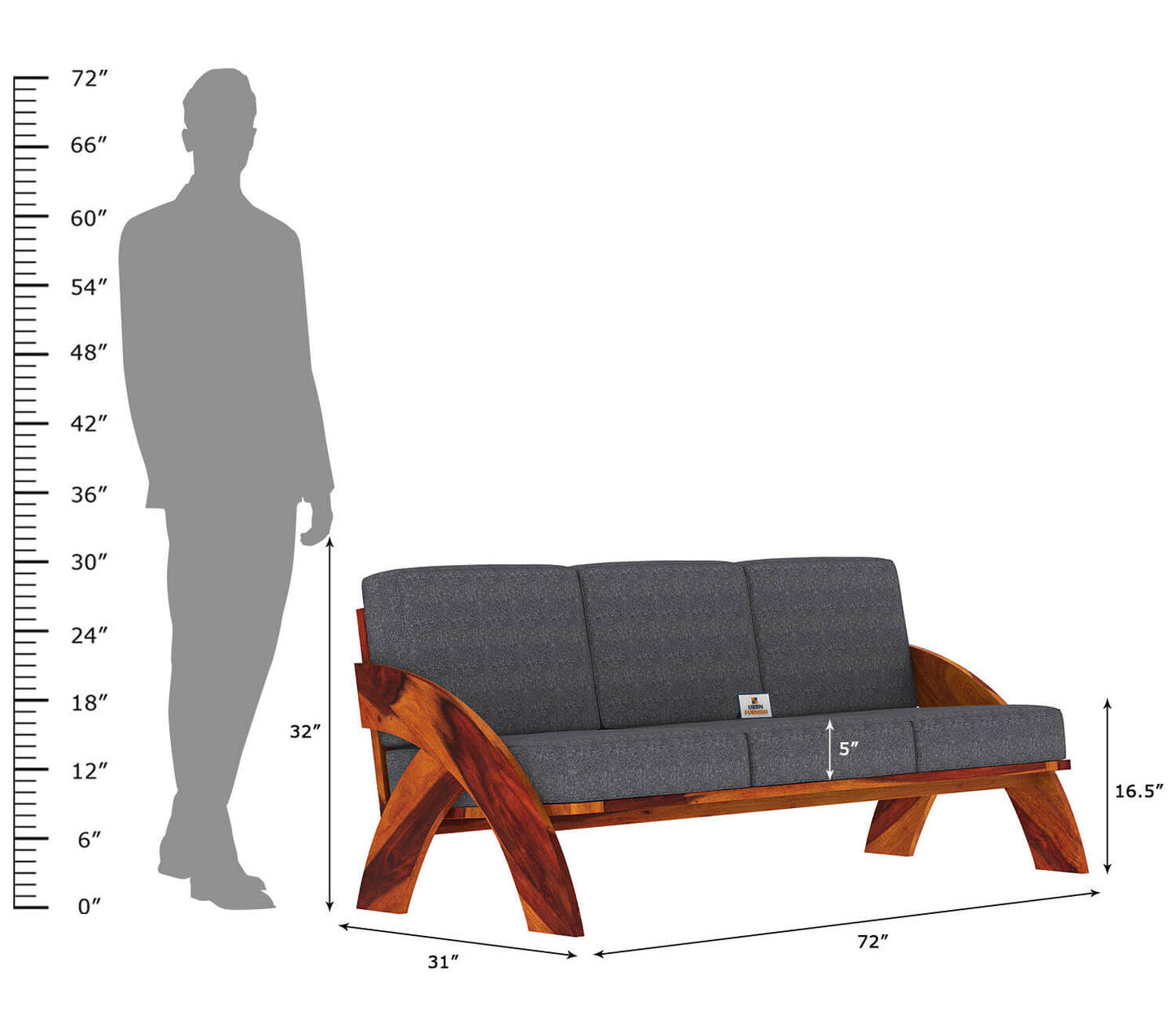 Smith Wooden 3+1+1 Sofa Set - Urbnfurnish