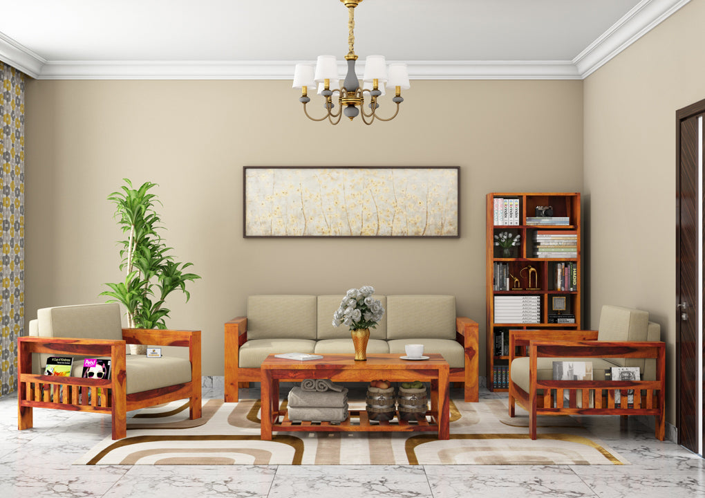 Carlotta With Side Magazine Wooden 3+1+1 Sofa Set - Urbnfurnish