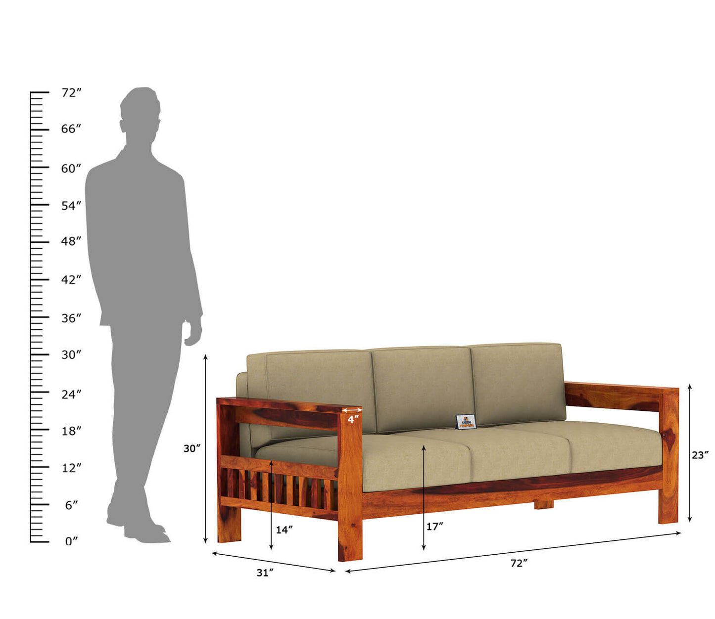 Carlotta With Side Magazine Wooden 3+1+1 Sofa Set - Urbnfurnish