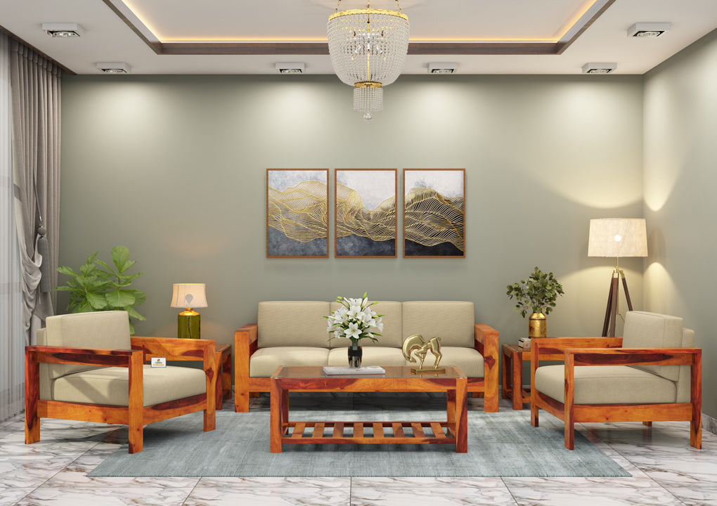 Carlotta With Side Magazine Wooden 3+1+1 Sofa Set - Urbnfurnish