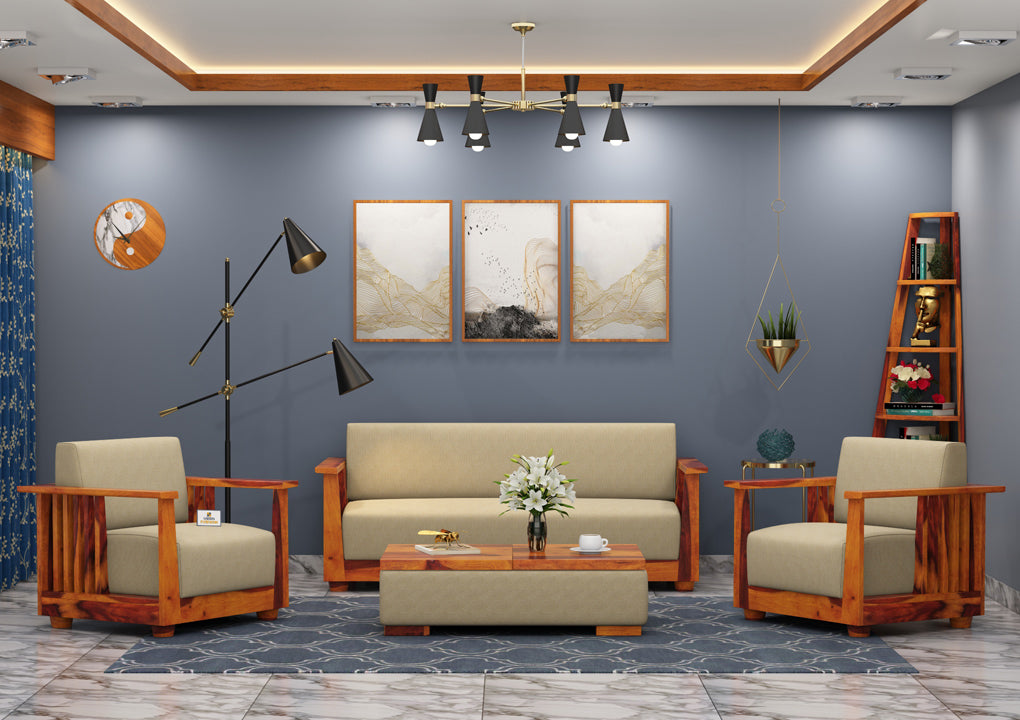 Olson Wooden 3+1+1 Sofa Set - Urbnfurnish