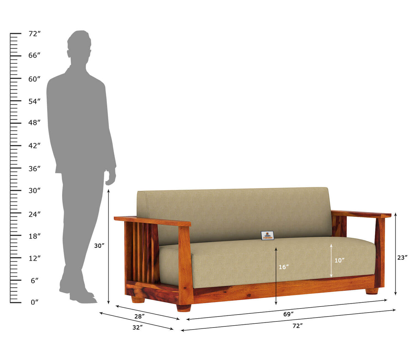Olson Wooden 3+1+1 Sofa Set - Urbnfurnish