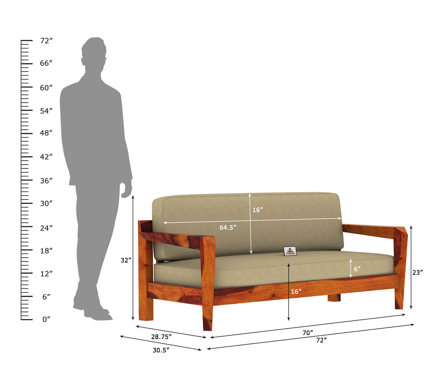 Hampton Wooden 3+1+1 Sofa Set - Urbnfurnish
