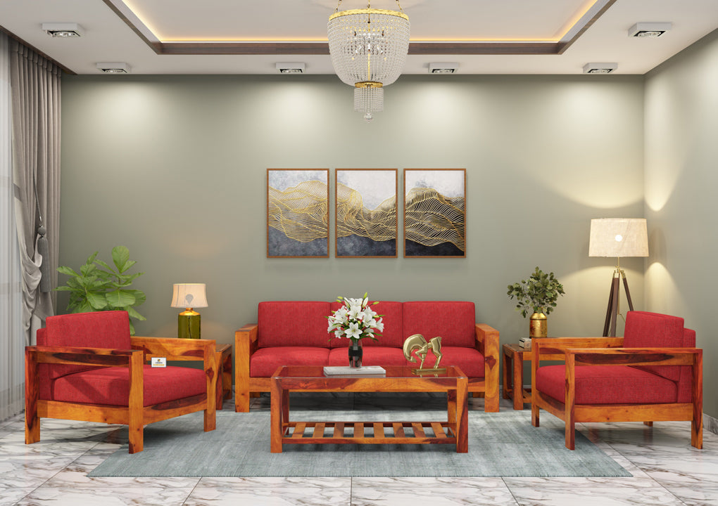 Carlotta With Side Magazine Wooden 3+1+1 Sofa Set - Urbnfurnish