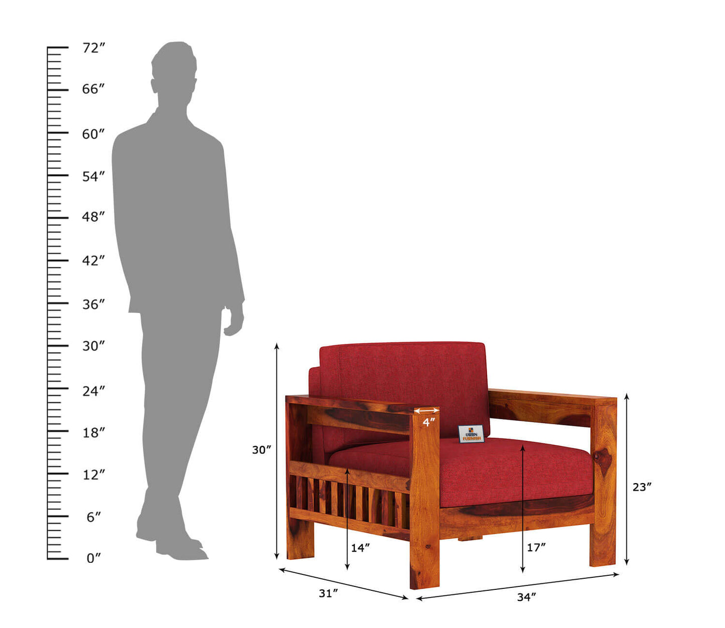 Carlotta With Side Magazine Wooden 3+1+1 Sofa Set - Urbnfurnish