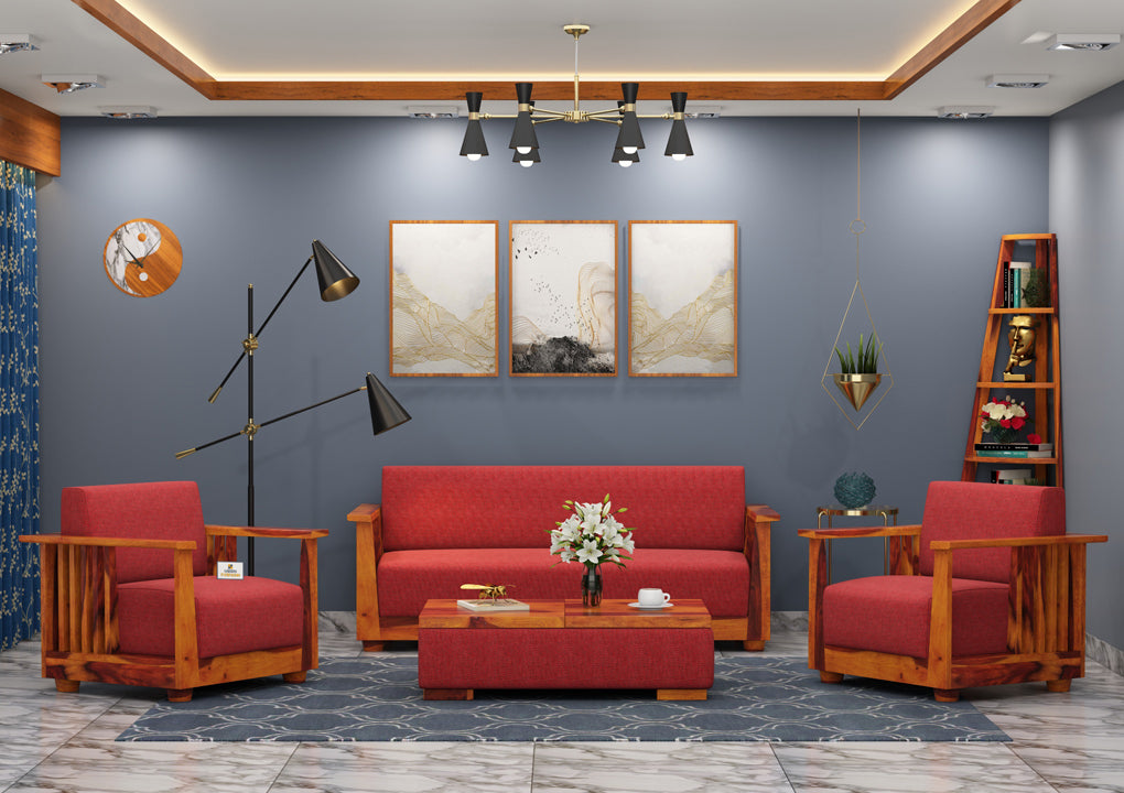 Olson Wooden 3+1+1 Sofa Set - Urbnfurnish