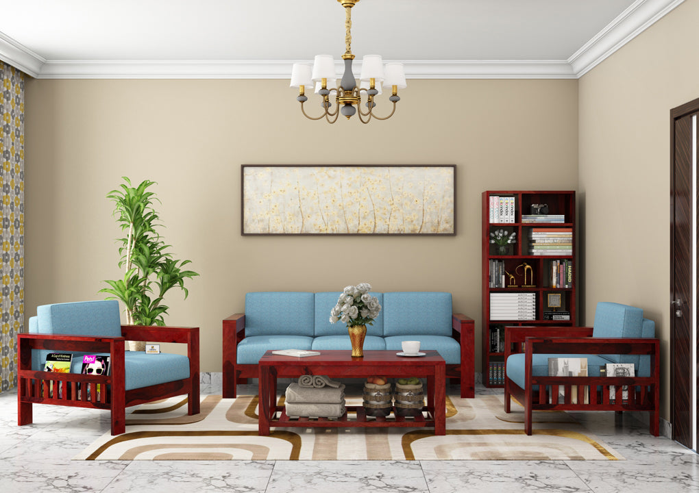 Carlotta With Side Magazine Wooden 3+1+1 Sofa Set - Urbnfurnish