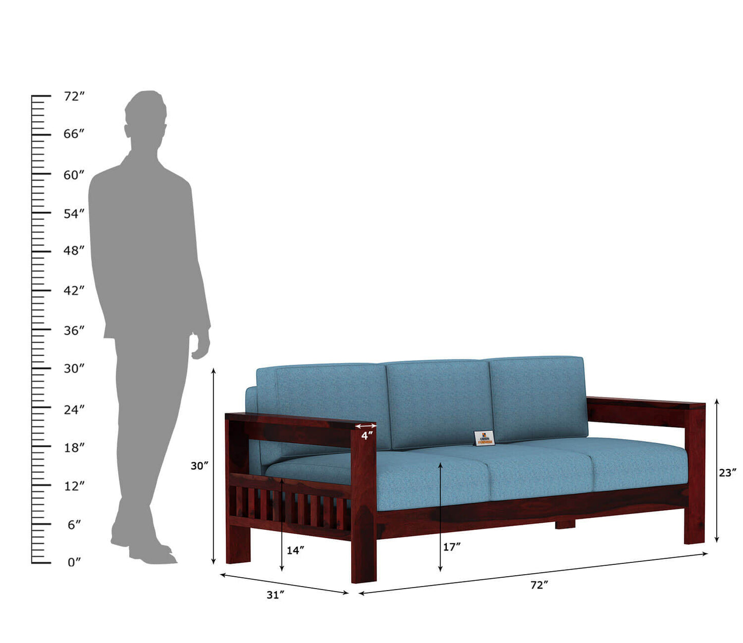 Carlotta With Side Magazine Wooden 3+1+1 Sofa Set - Urbnfurnish
