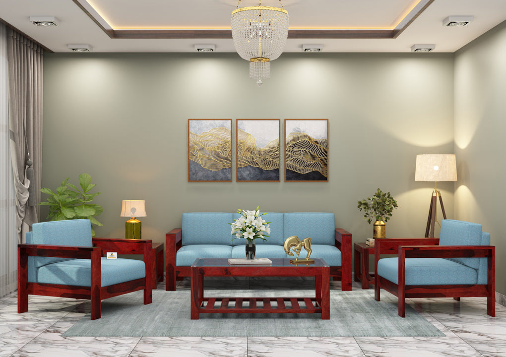 Carlotta With Side Magazine Wooden 3+1+1 Sofa Set - Urbnfurnish