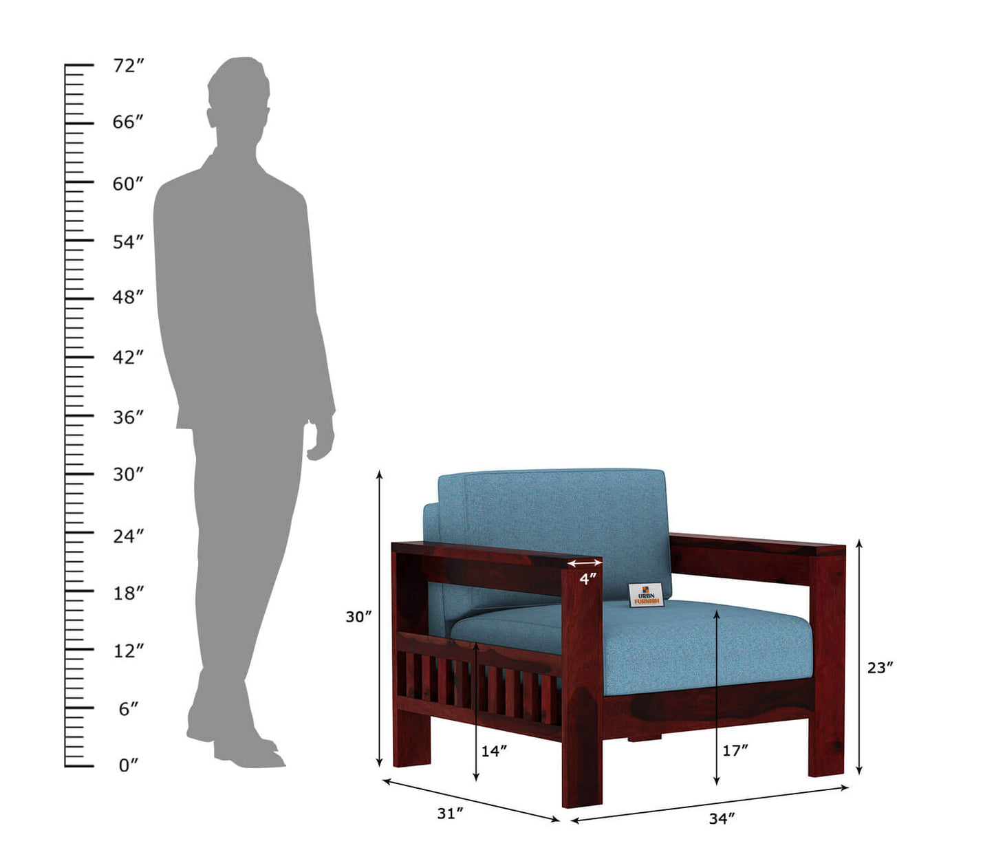 Carlotta With Side Magazine Wooden 3+1+1 Sofa Set - Urbnfurnish