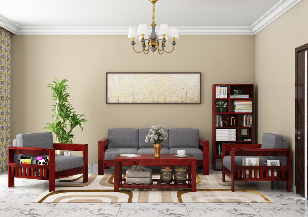 Carlotta With Side Magazine Wooden 3+1+1 Sofa Set - Urbnfurnish