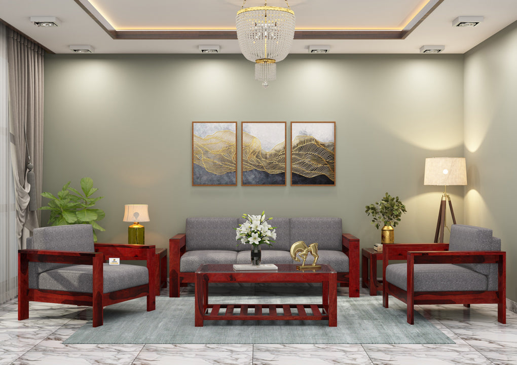 Carlotta With Side Magazine Wooden 3+1+1 Sofa Set - Urbnfurnish