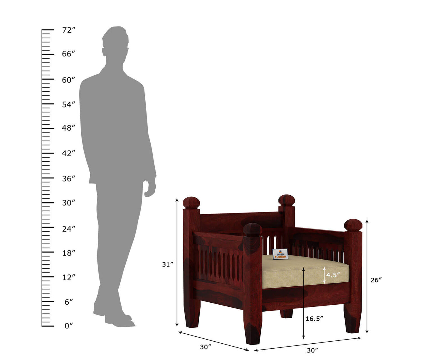 Ruby Wooden 3+1+1 Sofa Set - Urbnfurnish