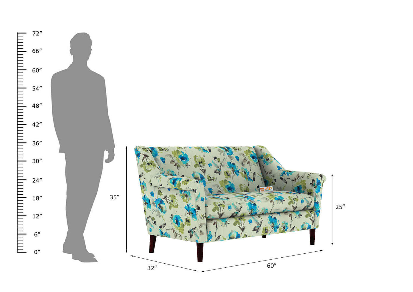 Valentino Love Seat (Printed Fabric) - Urbnfurnish