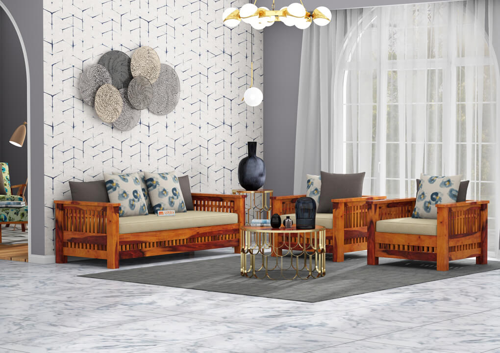 Bradford Wooden 3+1+1 Sofa Set - Urbnfurnish