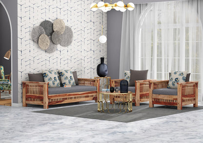 Bradford Wooden 3+1+1 Sofa Set - Urbnfurnish